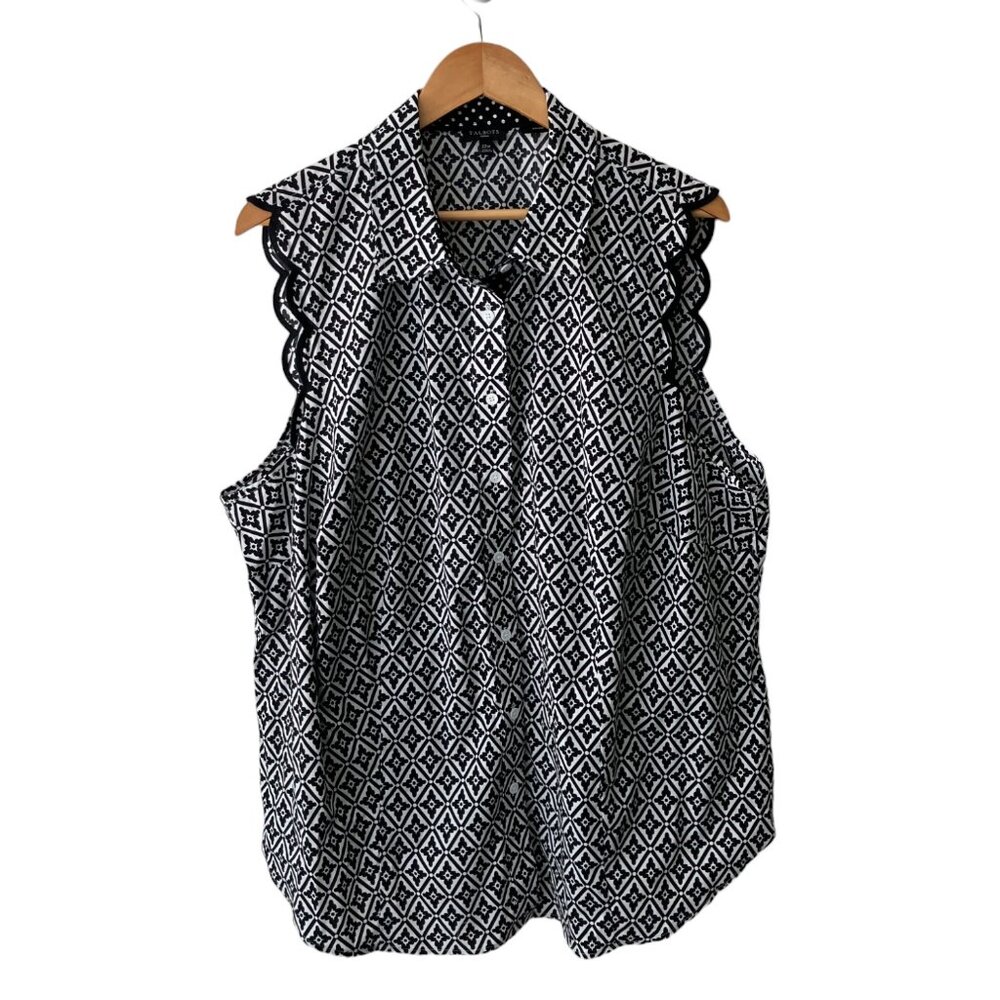 Talbots Black and White Sleeveless Blouse